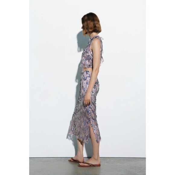NWT Zara purple sequin and embroidered midi skirt, XS - Picture 3 of 13